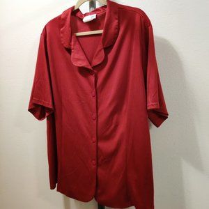 Joanna button-up Blouse, Short sleeves, Stretch, Plus, Burgundy, Sz 3X